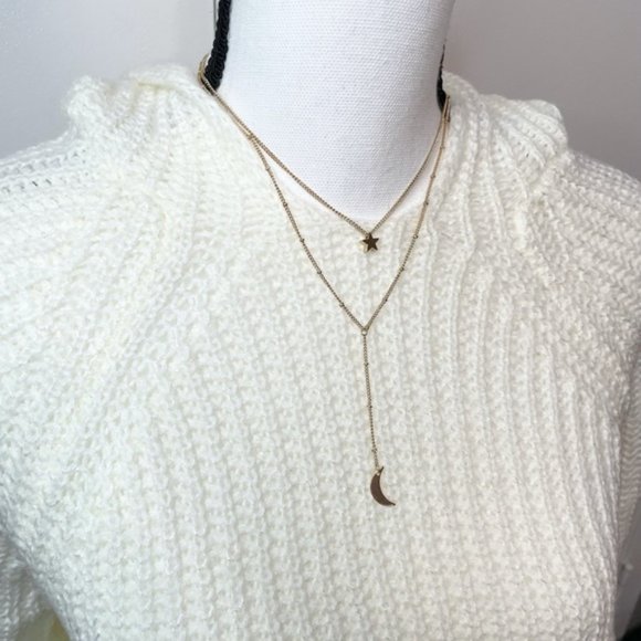 Over The Moon Double Chain Moon & Star Necklace - Picture 3 of 5